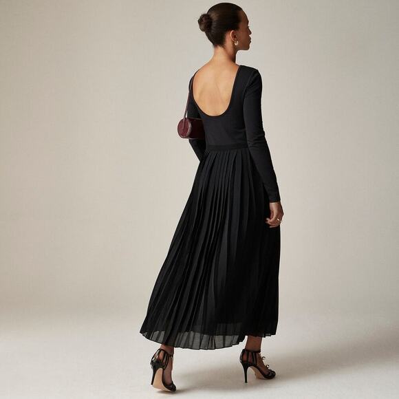 J. Crew Pleated Ballet Maxi Dress In Stretch Cotton Blend Black Size XS NWOT - Picture 2 of 12